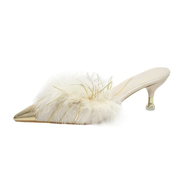 Yyvonne Head Hair Slippers Women In The Autumn Of 2025 New Pointed Head Wear Metal Head Fine And Sweet Temperament Lazy Half-Dragging