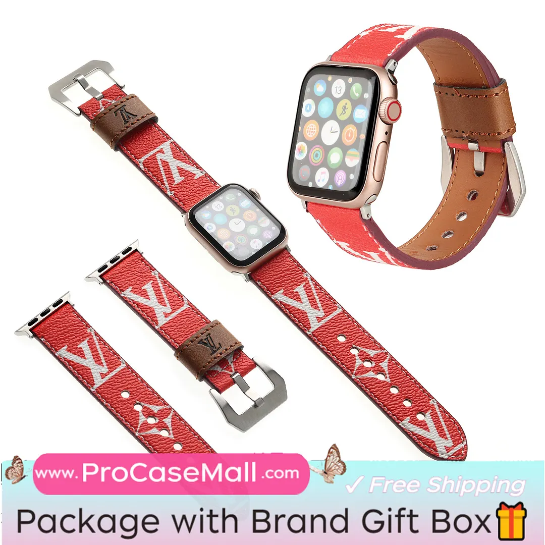 LV Genuine Leather Monogram Canvas Apple Watch Strap Checkerboard Canvas