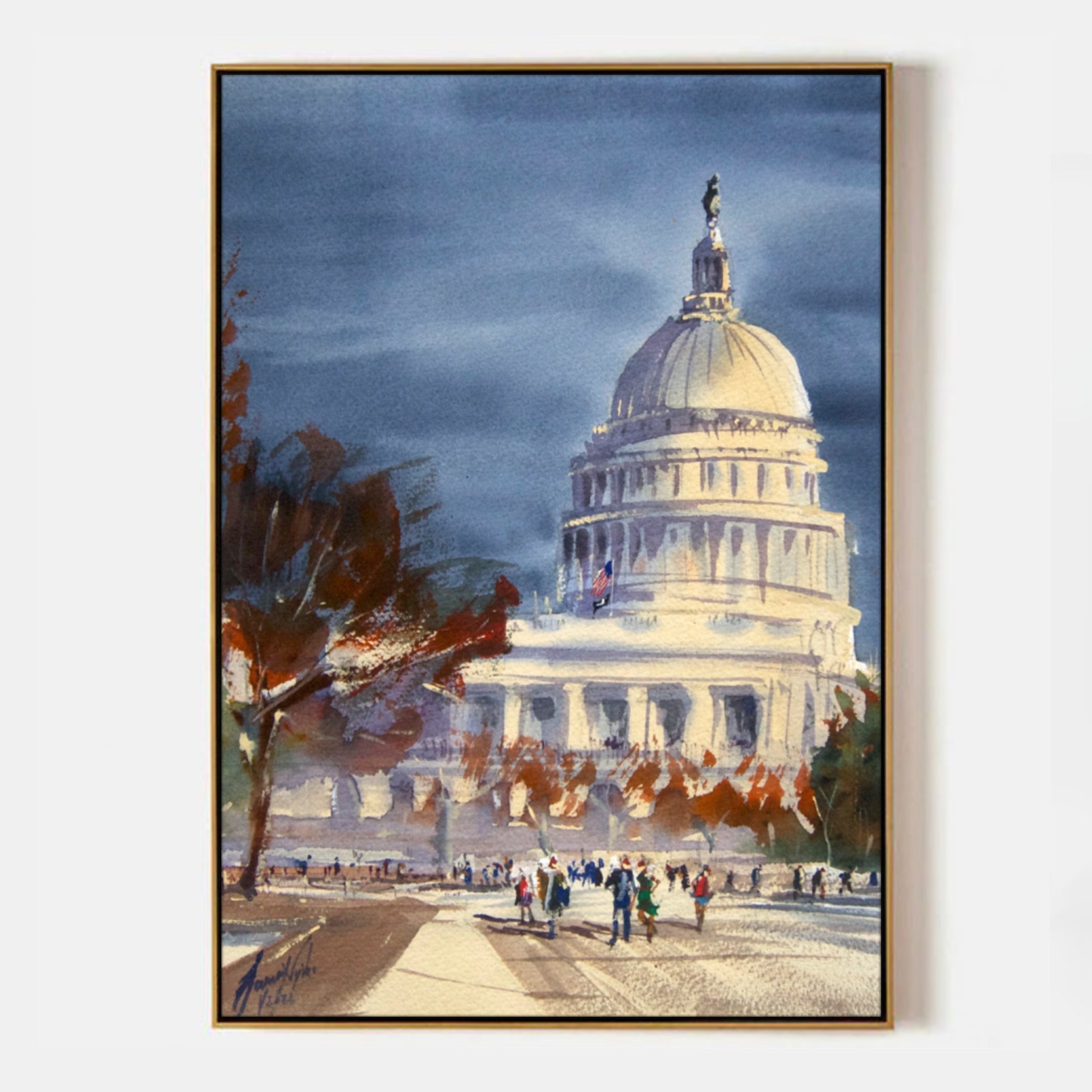 Arabelart American Icon at Dusk: A Capitol Watercolor Tribute