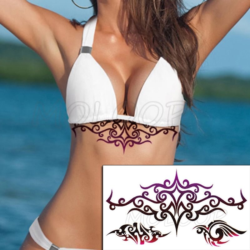 Temporary Tattoo Sticker Totem Flower Arrow Color Sexy Chest Back Fake Tatoo Waterproof Flash Tatto Body Art for Woman Girl