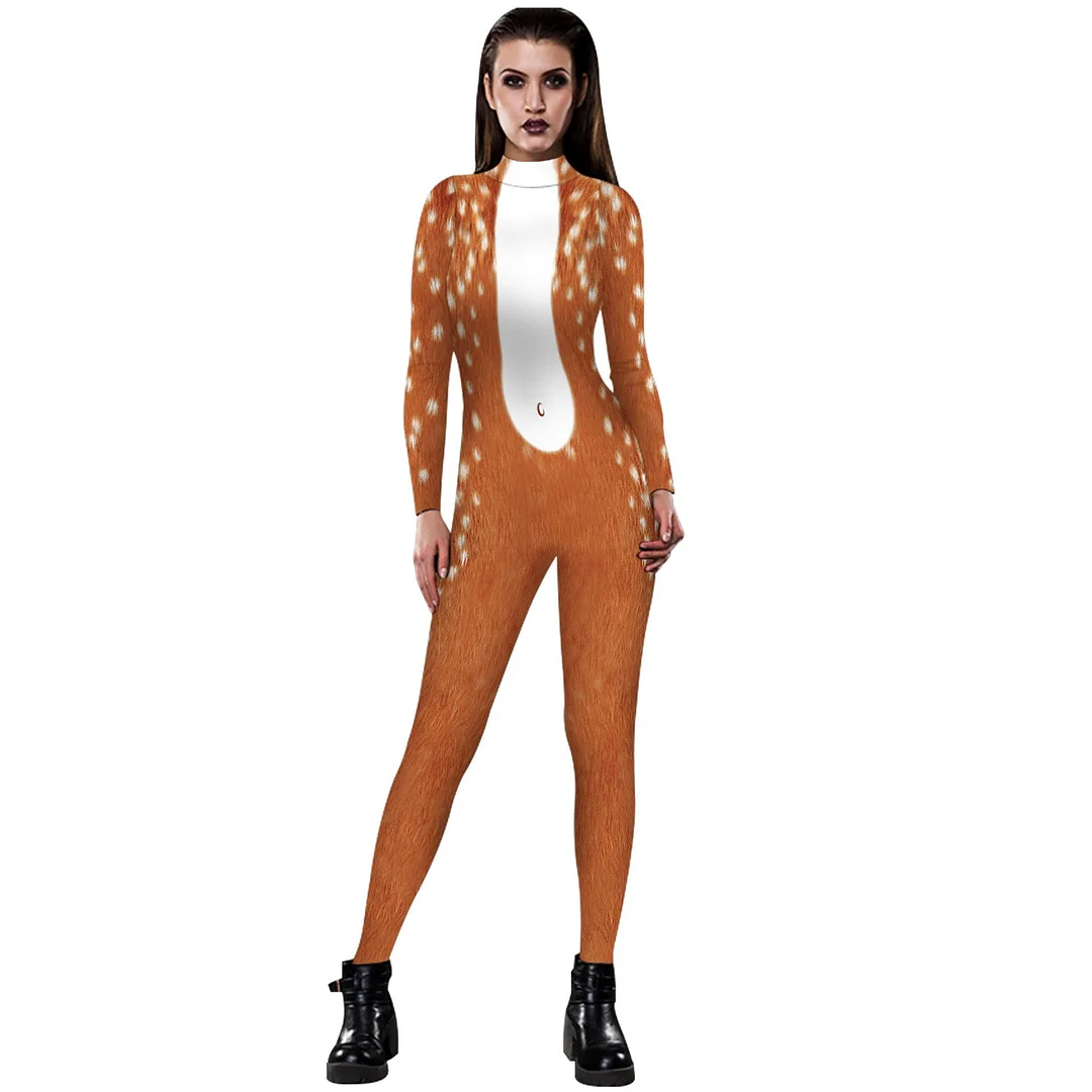 Halloween Long Sleeve Animal Print Jumpsuit-elleschic