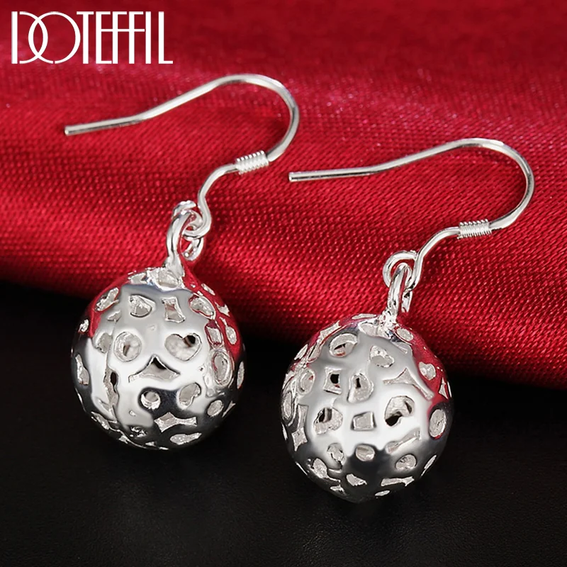 DOTEFFIL 925 Sterling Silver Hollow Round Heart Drop Earrings For Women Jewelry