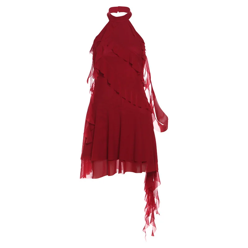 Uveng 2024 Summer New Women's Clothing Solid Color Dress Street Fashion Hanging Neck Sexy Bare Back Dress