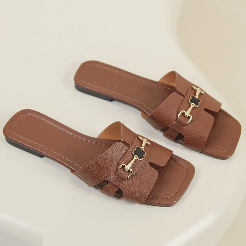 Nigikala Nigikala Code 35-44H Drag Head Flat Bottom Cool Drag Station Metal Buckle Low Heel Design Sense Word-Word Drag