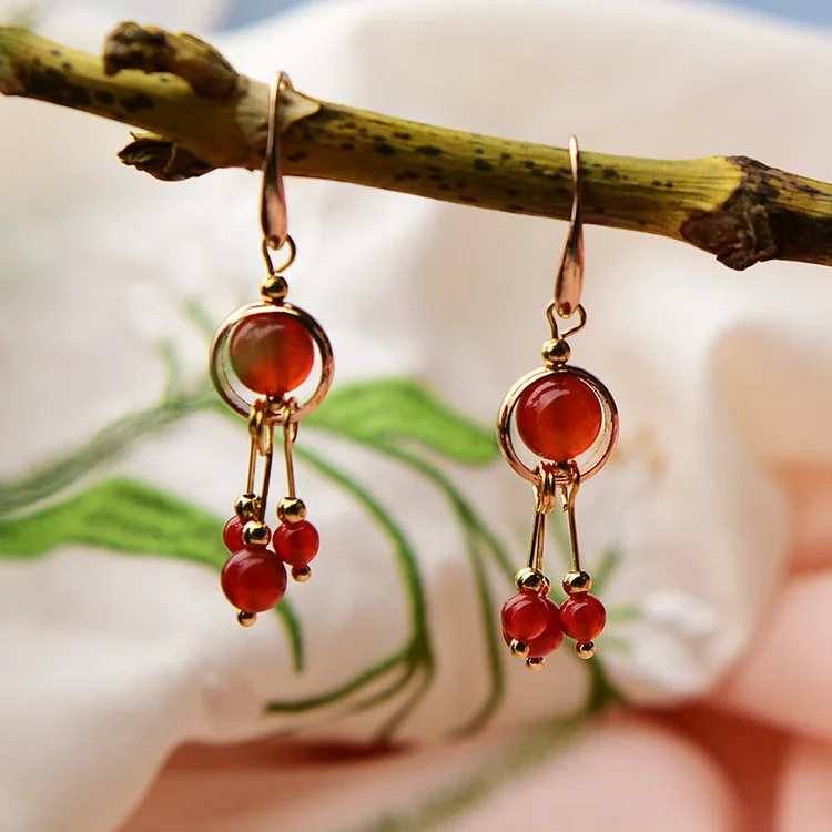 Small Fresh Personality Red Agate Earrings