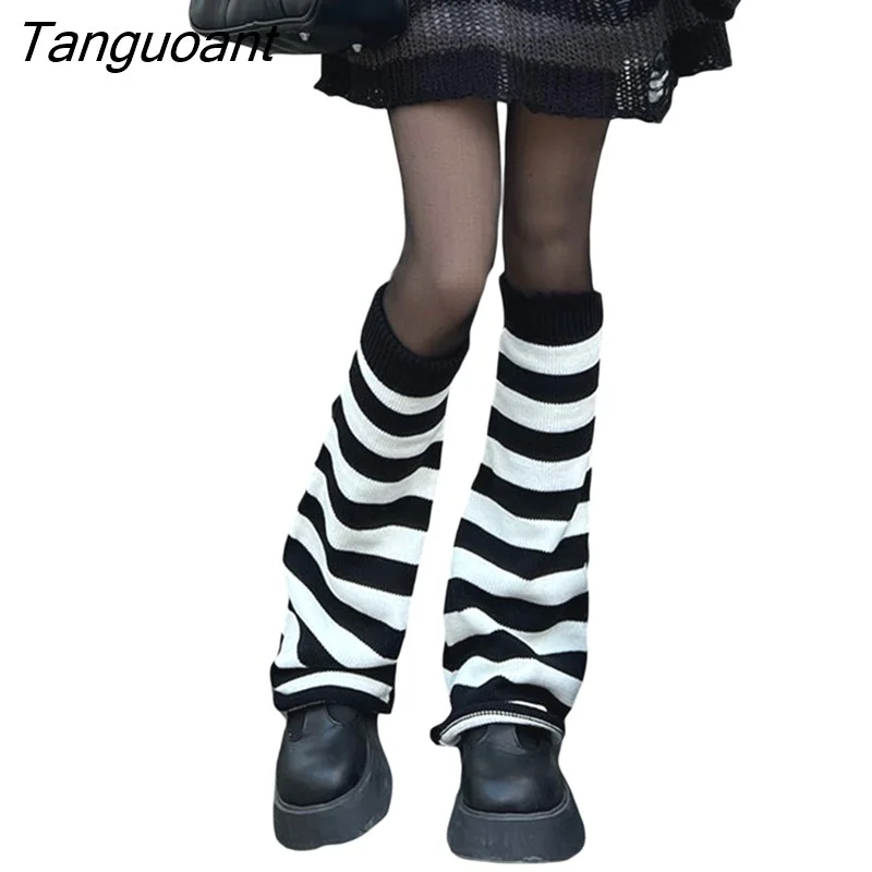 Tanguoant Women Knitted Leg Warmers Knee High Preppy Style Ribbed Leg Warmers for Teen Girls 90s Y2k Stcoks