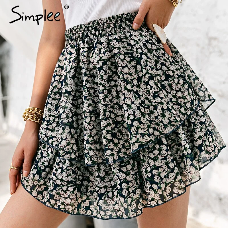Simplee Pink Cotton High Waist Mini Skirt Casual Ruffled A-line Women Short Skirt Solid Summer Cotton Rmbroidered Female Skirt
