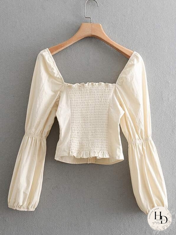 Covered Button Shirred Crop Top