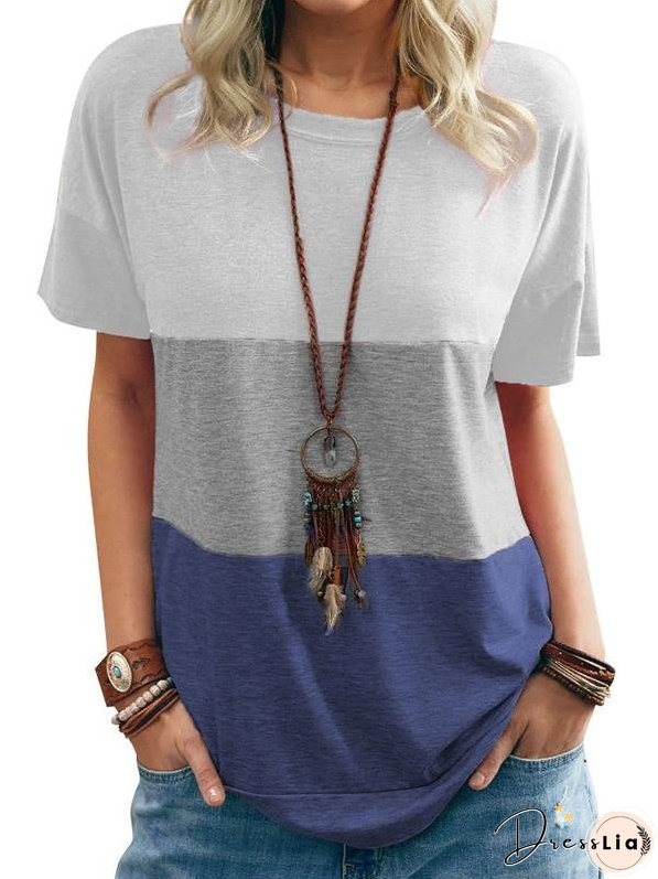 Round Neck Loose Bat Pocket Three-color T-shirt for Women