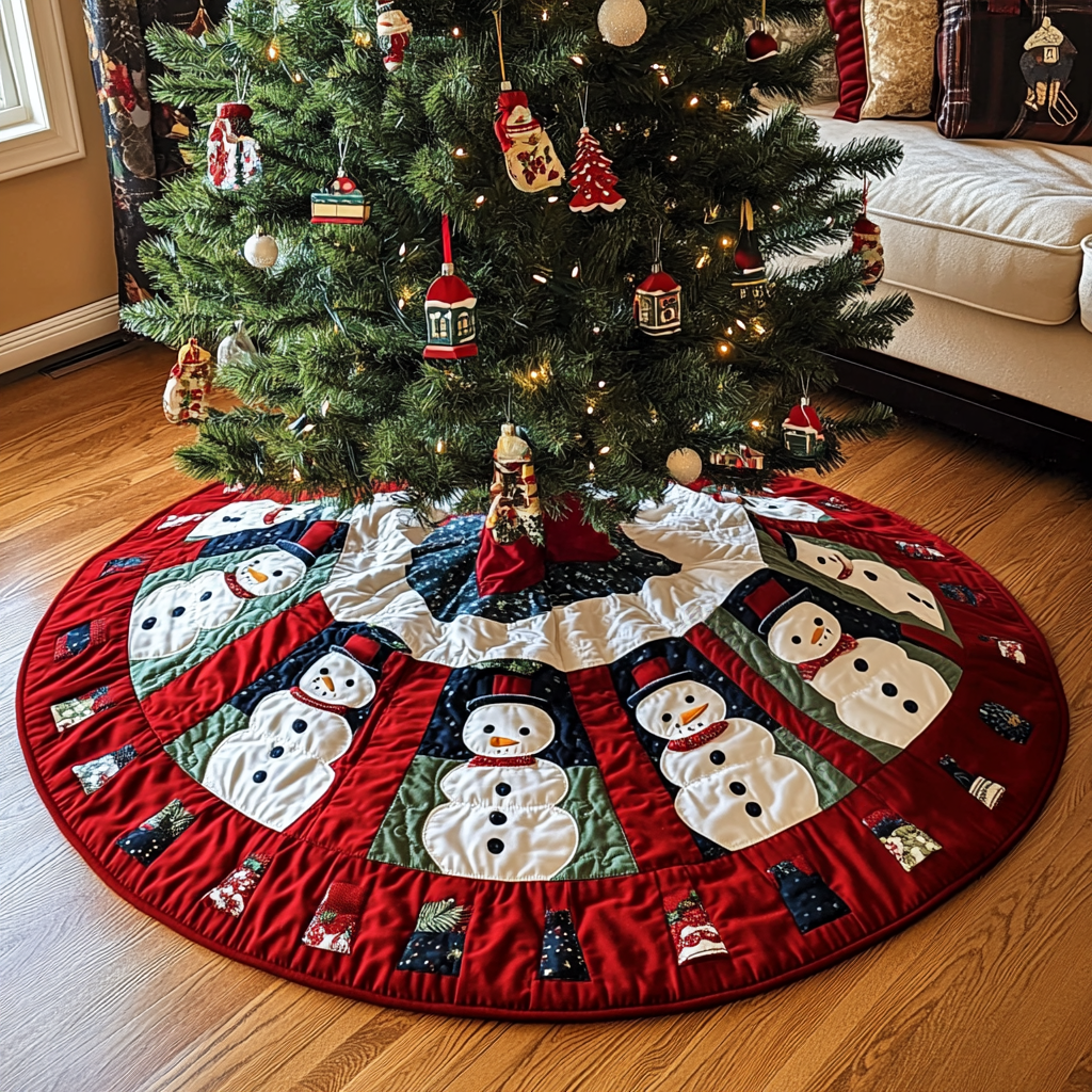 Jolly Snowmen Quilted Christmas Tree Skirt NCU0VH730