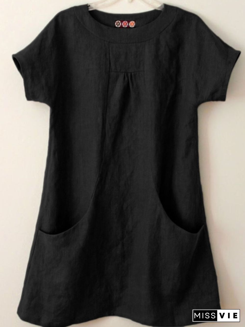 Short Sleeve Pockets Cotton-Blend Shirts & Tops