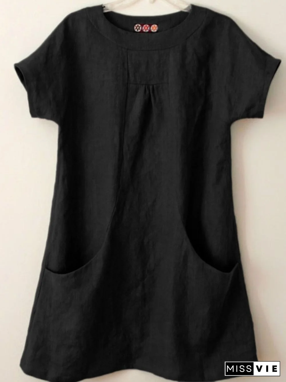 Short Sleeve Pockets Cotton-Blend Shirts & Tops