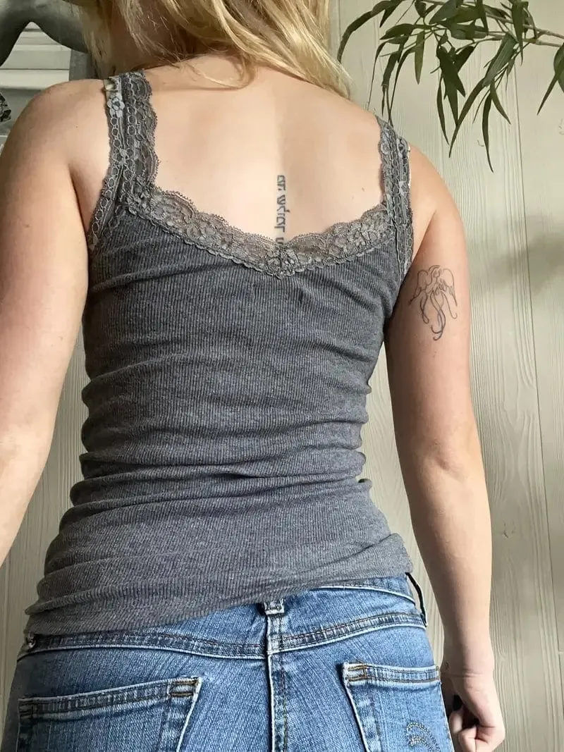Modern Ribbed Lace Tank Top
