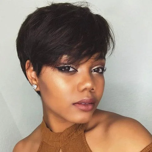 Short Pixie Cut Full Machine Made Wig Virgin Human Hair Wig