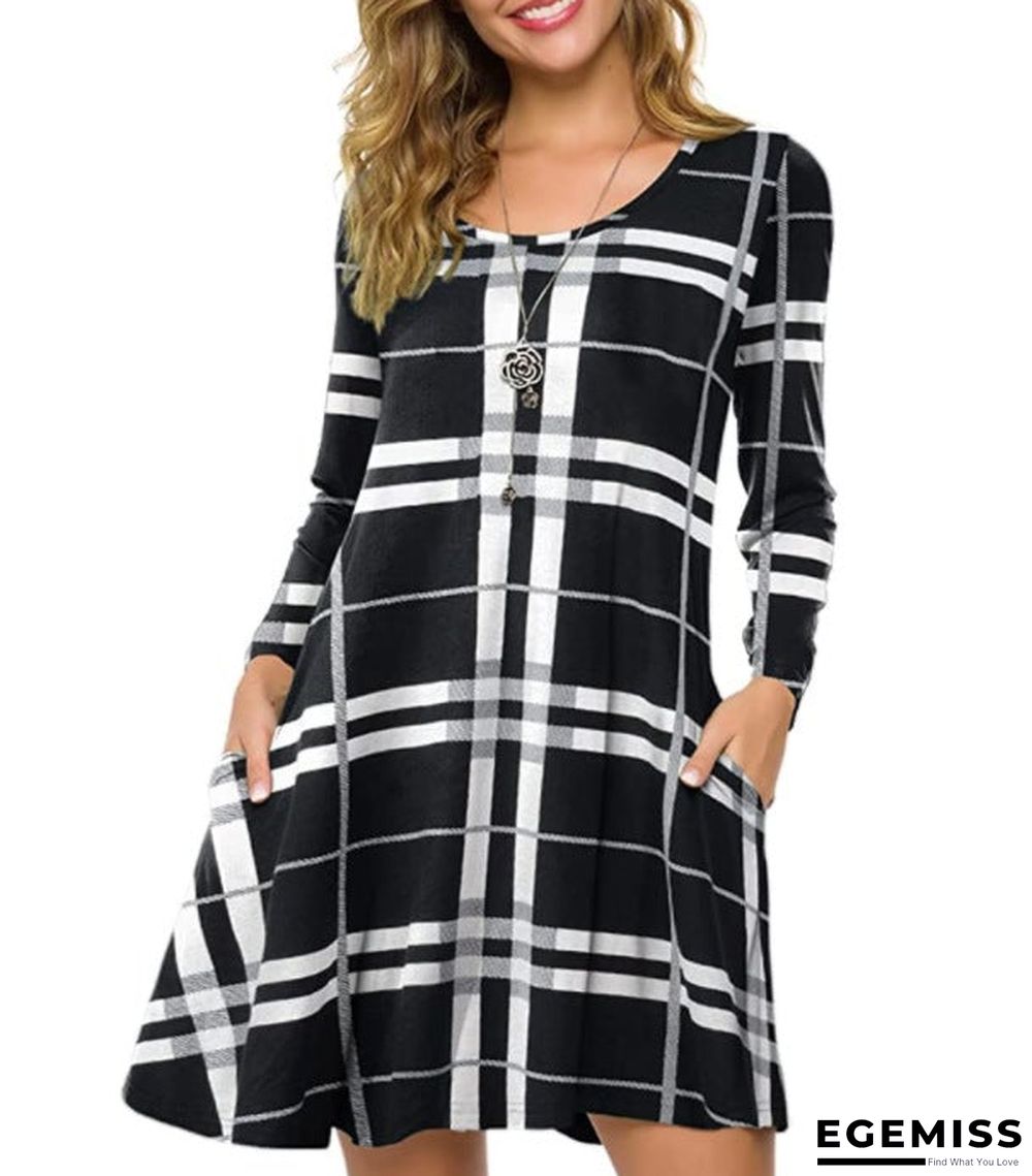 Loose Plaid Striped Women's Dress Black Dresses | EGEMISS