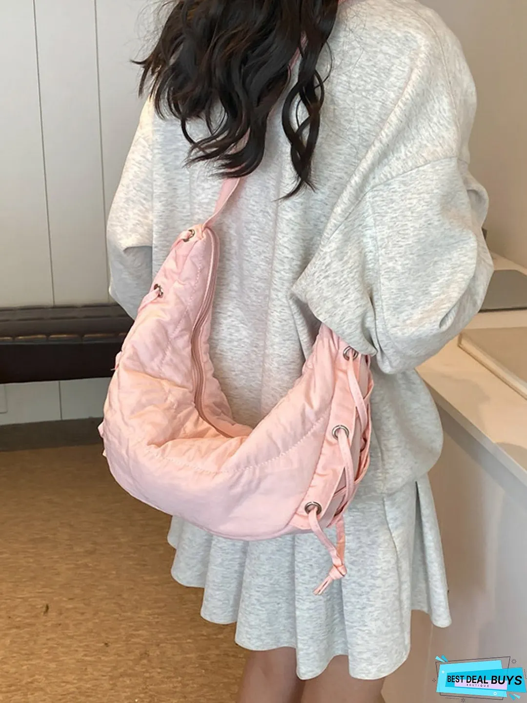 Lace-Up Polyester Crossbody Bag