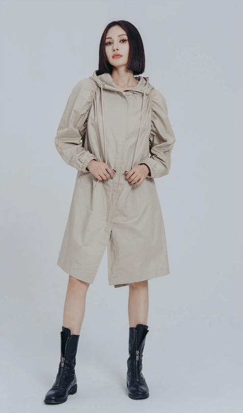 Casual Solid Color Raglan Long Sleeve Single Breasted Trench Dress