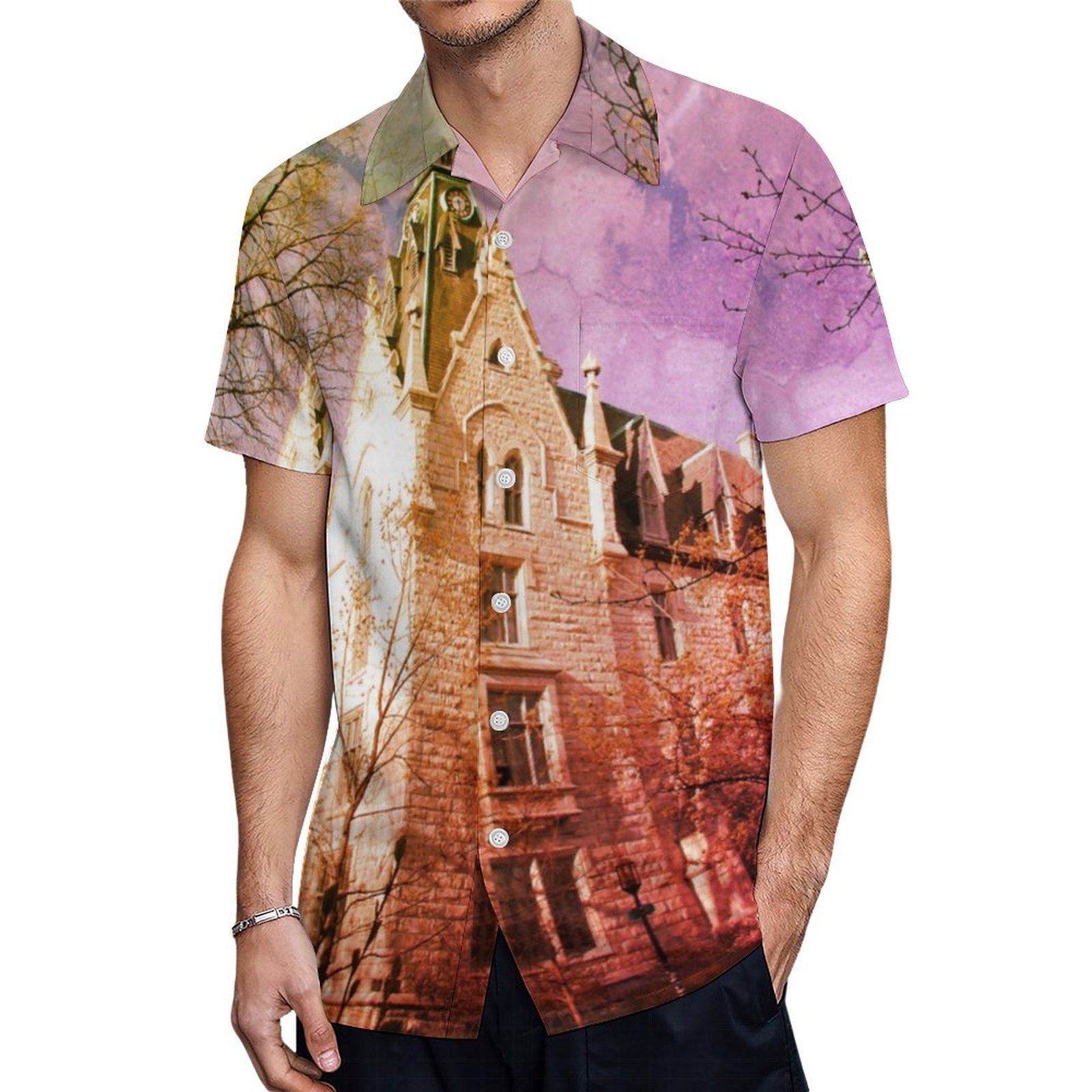 Edgy Evanston Chicago Architecture Modern Art Hawaiian Shirt Mens Button Down Tropical Hawaii Beach Shirts