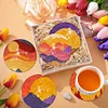 6Pcs/set Diamond Painting Wooden Sunrise Coaster Cup Cushion With Holder