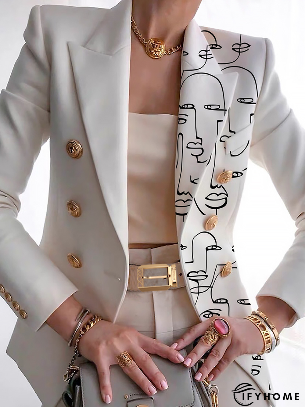 Autumn Commuting Long sleeve Lapel Collar Abstract Loose Blazer | IFYHOME