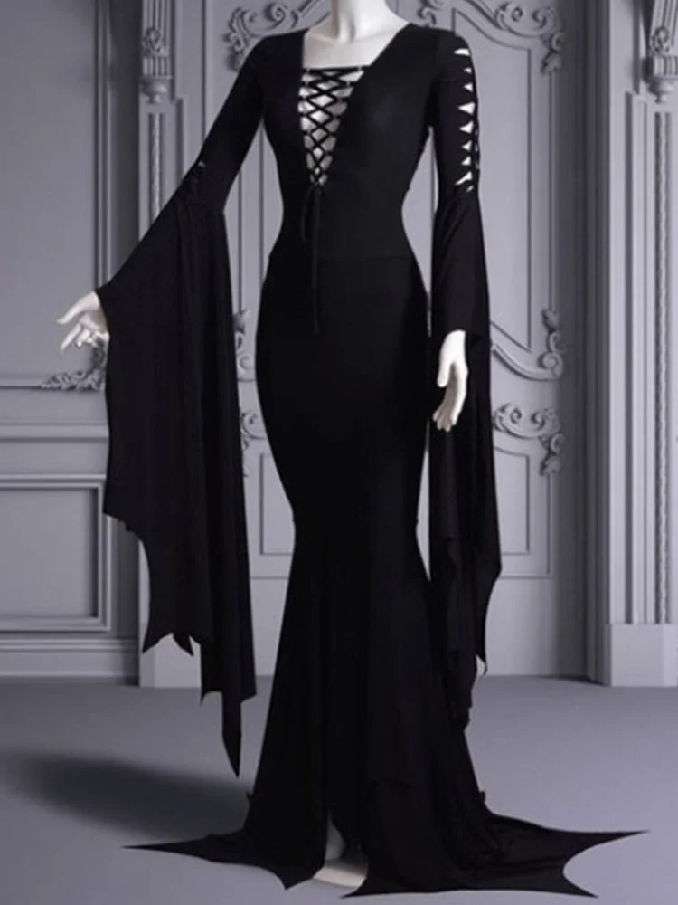 Wearshes Halloween Gothic V-Neck Sexy Dress