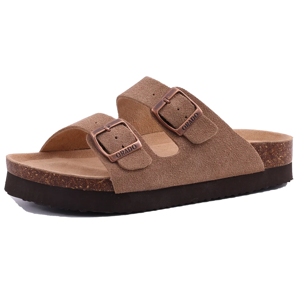 Unisex Classic Soft Thick Sole Cork Sandals Double Buckle Summer Beach Slippers