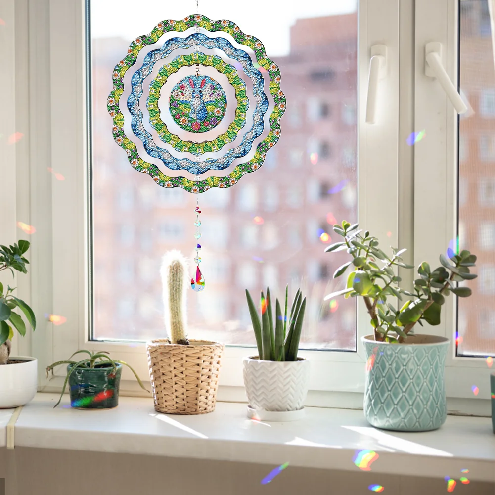 DIY Diamond Painting Rotating Wind Chime Diamond Art Hanging Pendant (Rabbit)