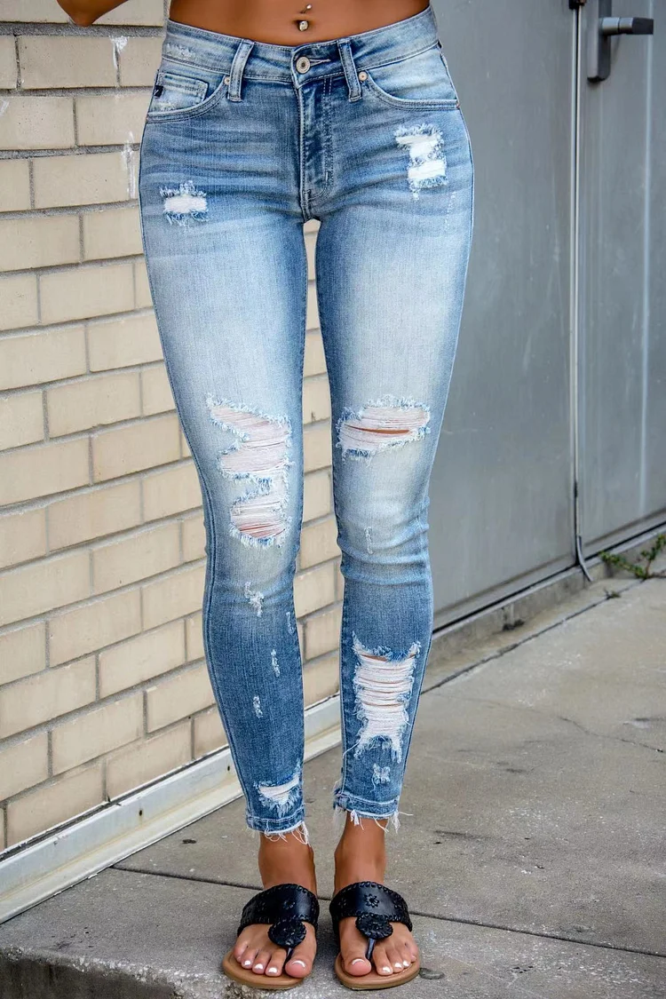 Women's Ripped Skinny Jeans Boyfriend Ripped Denim Jeans