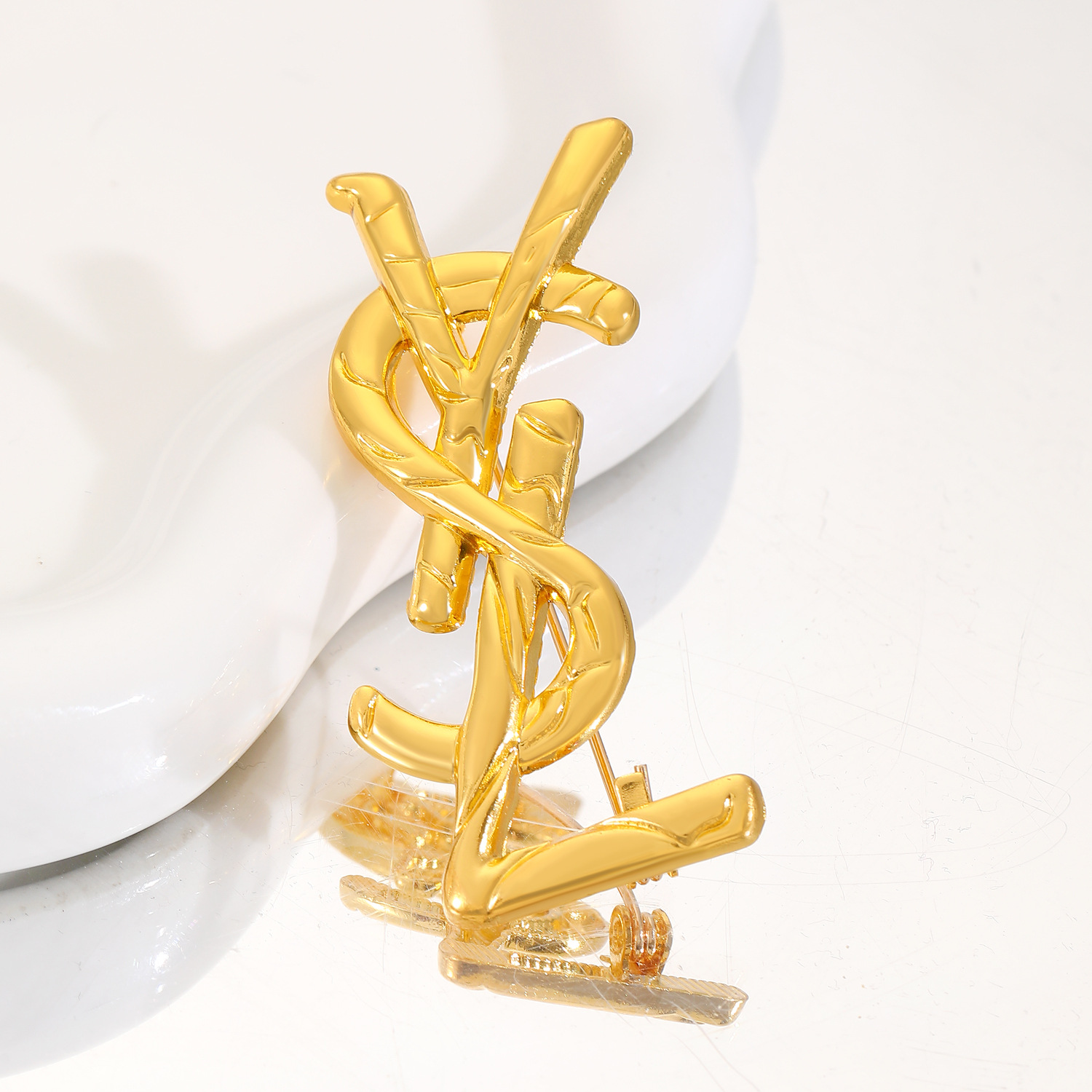 Fashion Monogram Gold Plated Brooch