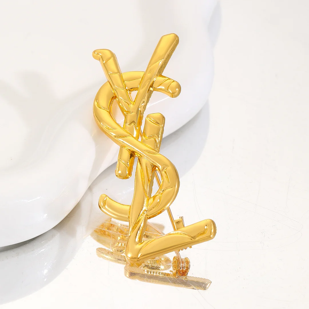 Fashion Monogram Gold Plated Brooch