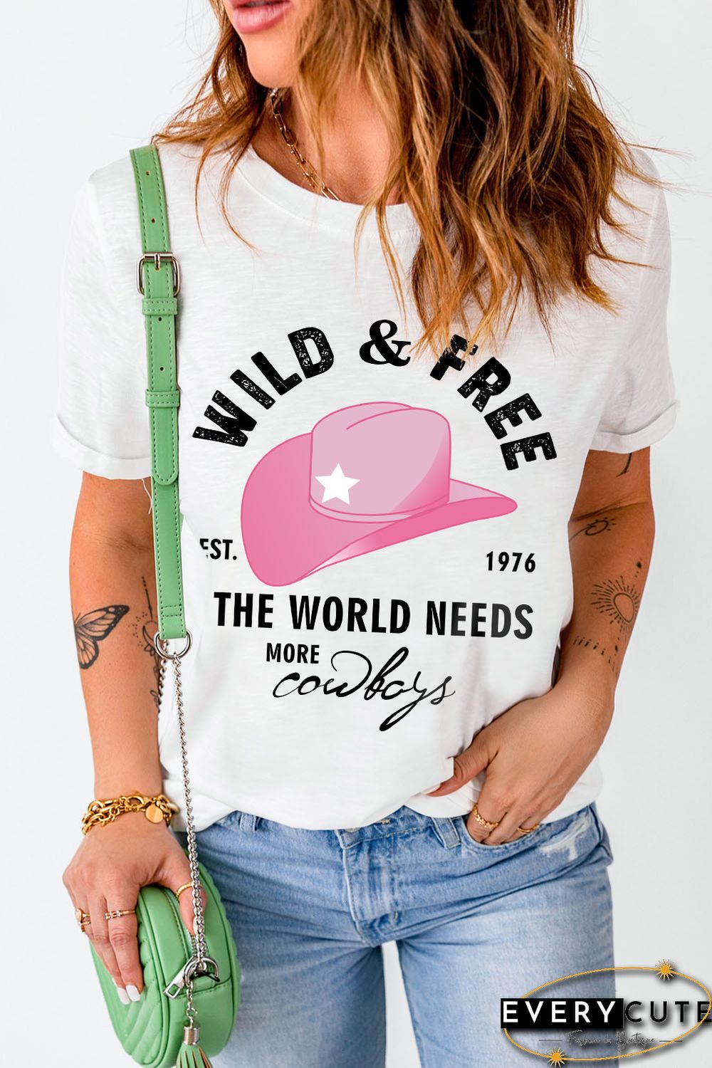 White WILD&FREE Cowboys Fashion Graphic Tee