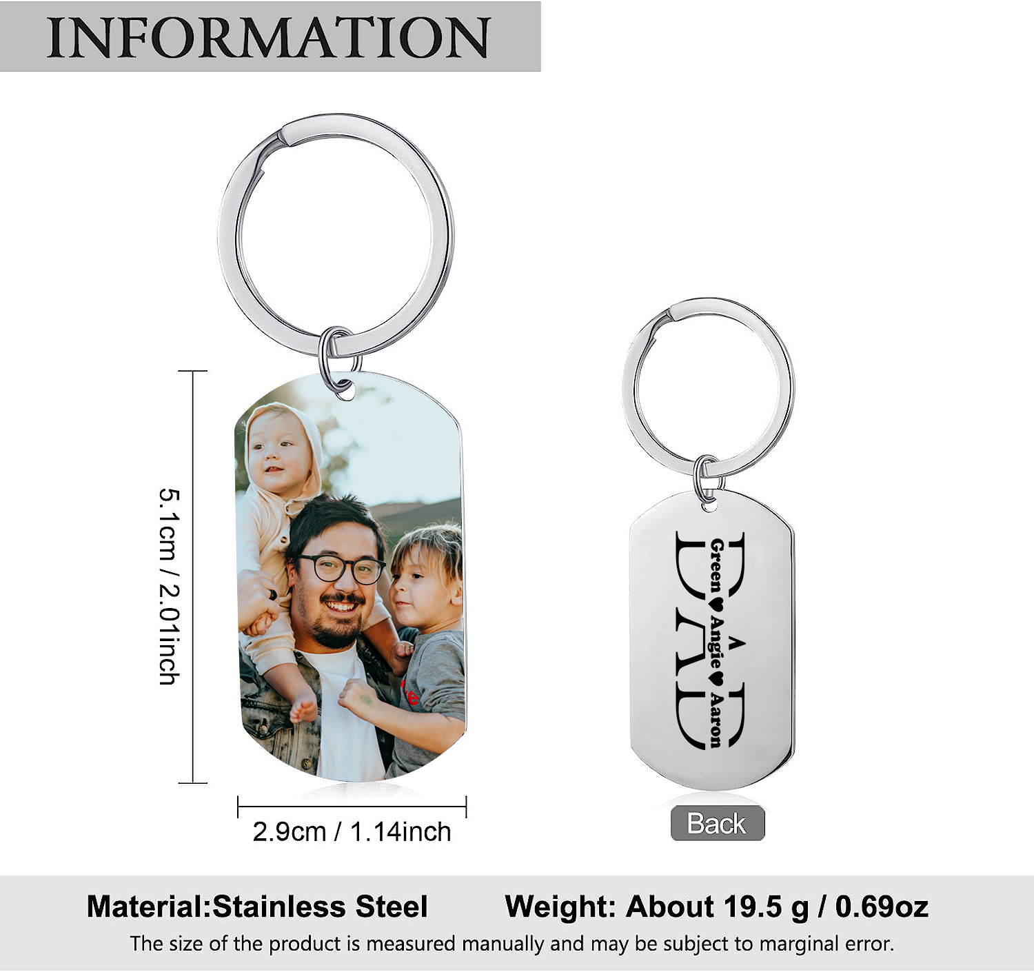 3 Names - Personalised Dad Keychain Custom Name & Photo Keychain Father's Day Gifts-Jessemade AU