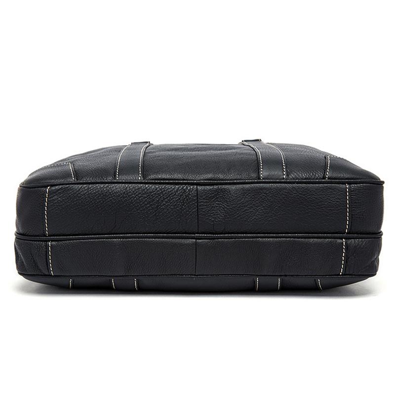 Fine Stitching Dual Top Handle Detachable Sling Strap Zip Top Genuine Leather Briefcase