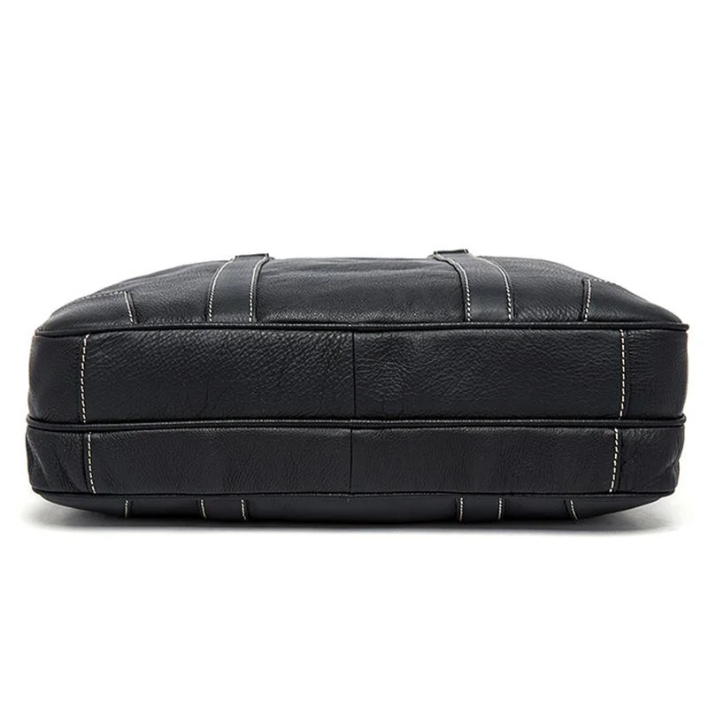 Fine Stitching Dual Top Handle Detachable Sling Strap Zip Top Genuine Leather Briefcase