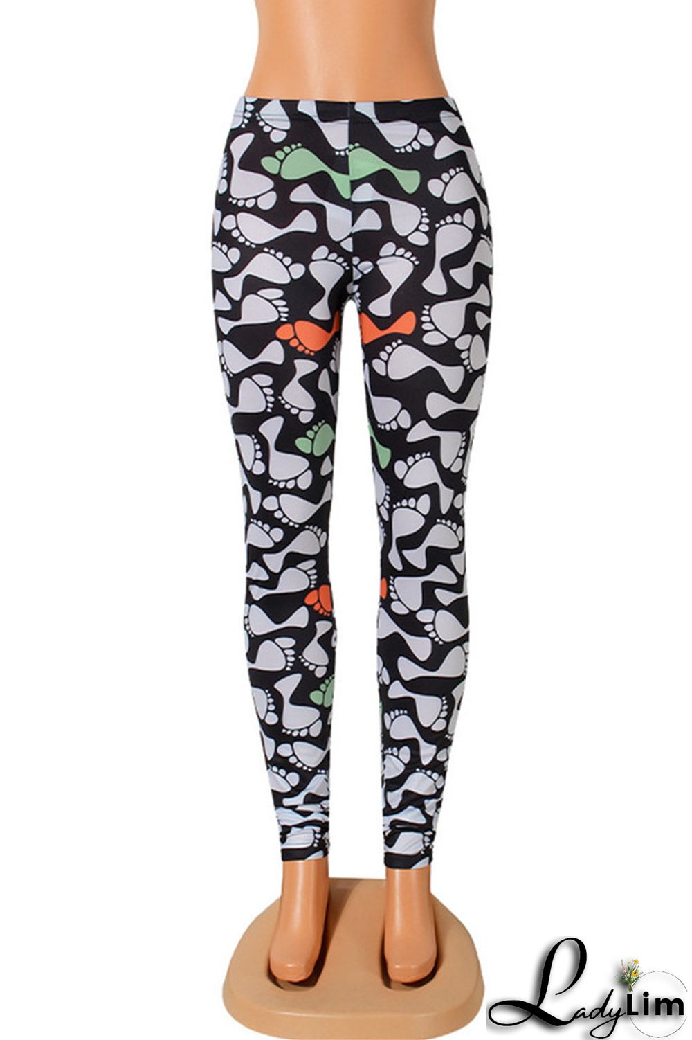 Yellow Fashion Casual Print Basic Skinny High Waist Pencil Trousers