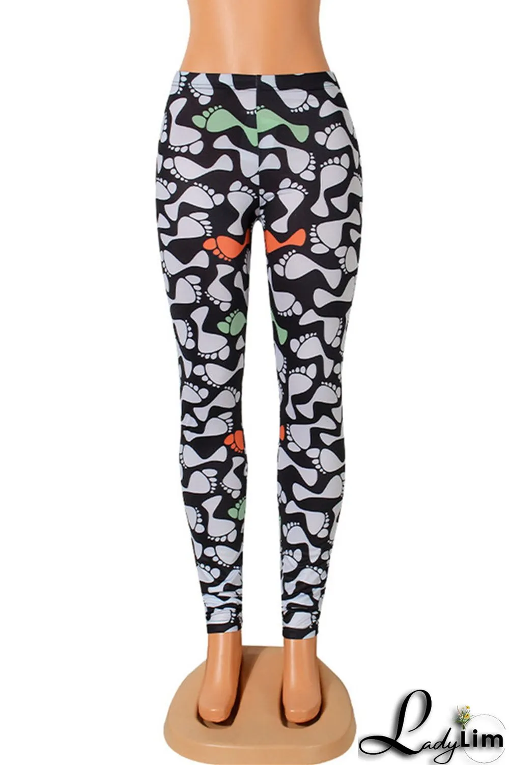 Yellow Fashion Casual Print Basic Skinny High Waist Pencil Trousers