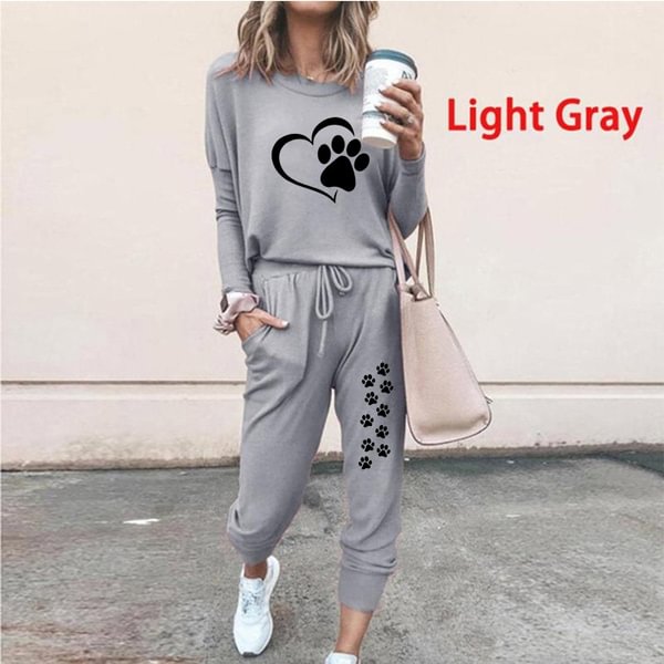 2 Peice Set Women Fashion Cat Paw Running Elegant Pants Sets Female Casual Outfits Woman Jogger Two Piece Set Long Sleeve Sports Suit Black Cotton Jogging Tracksuit - Shop Trendy Women's Fashion | TeeYours