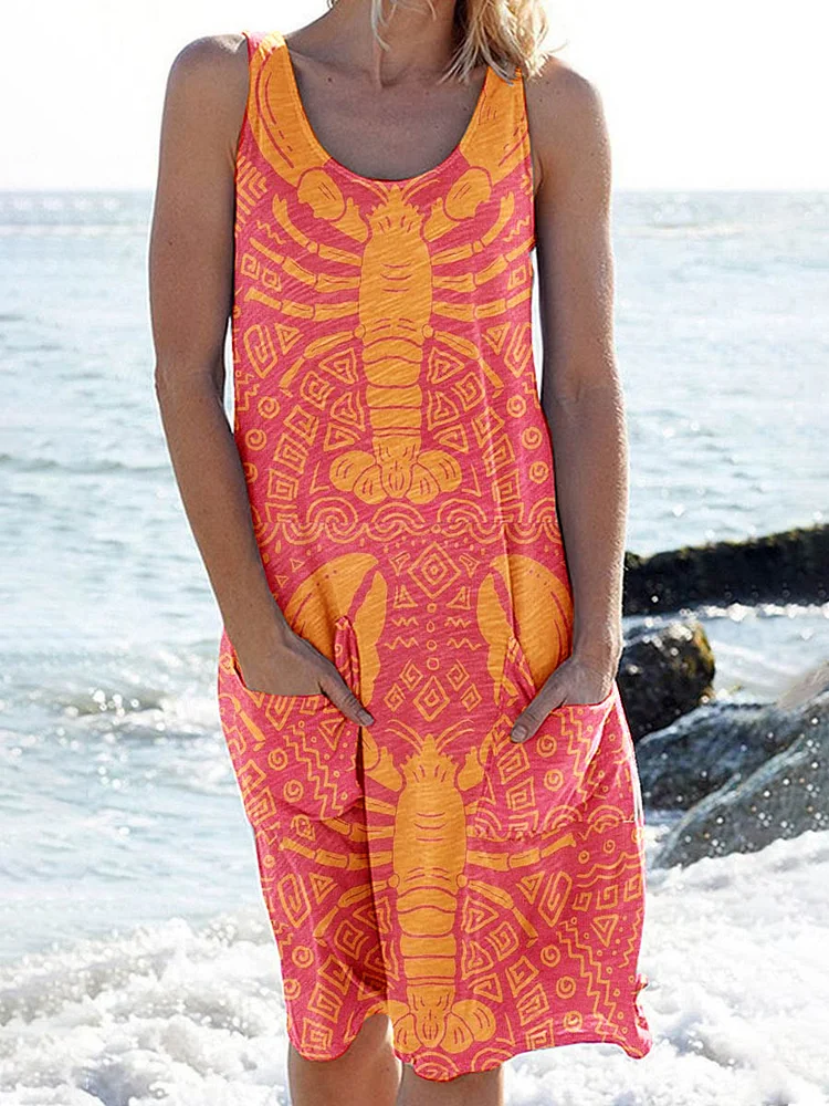 Women's Beach Holiday Style Fun Lobster  Print Casual Stylish Dress