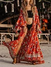 Hawaii Style Floral Printed Long Sleeves Maxi Dress