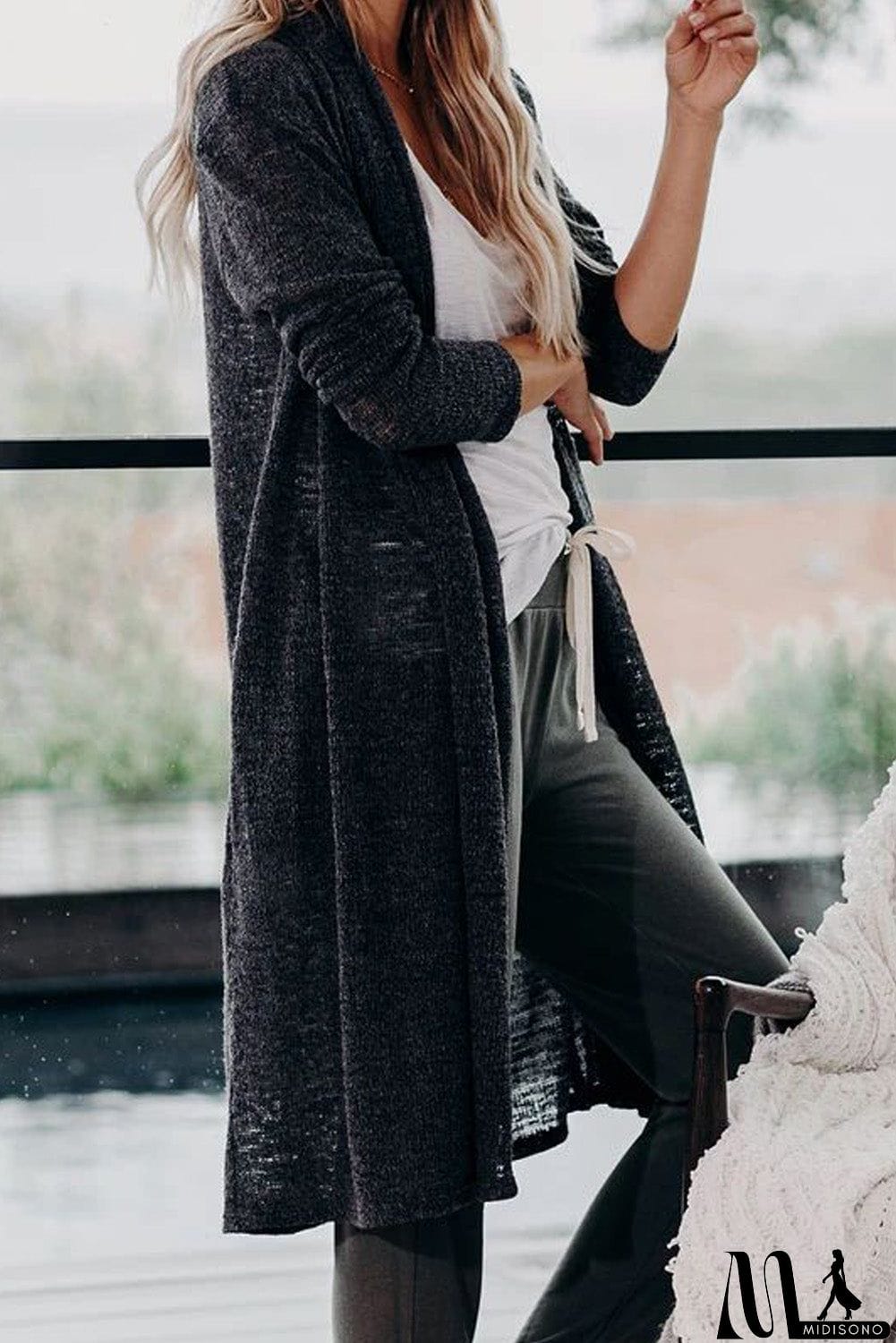 MidiSono - Slouchy Pocketed Knit Longline Cardigan