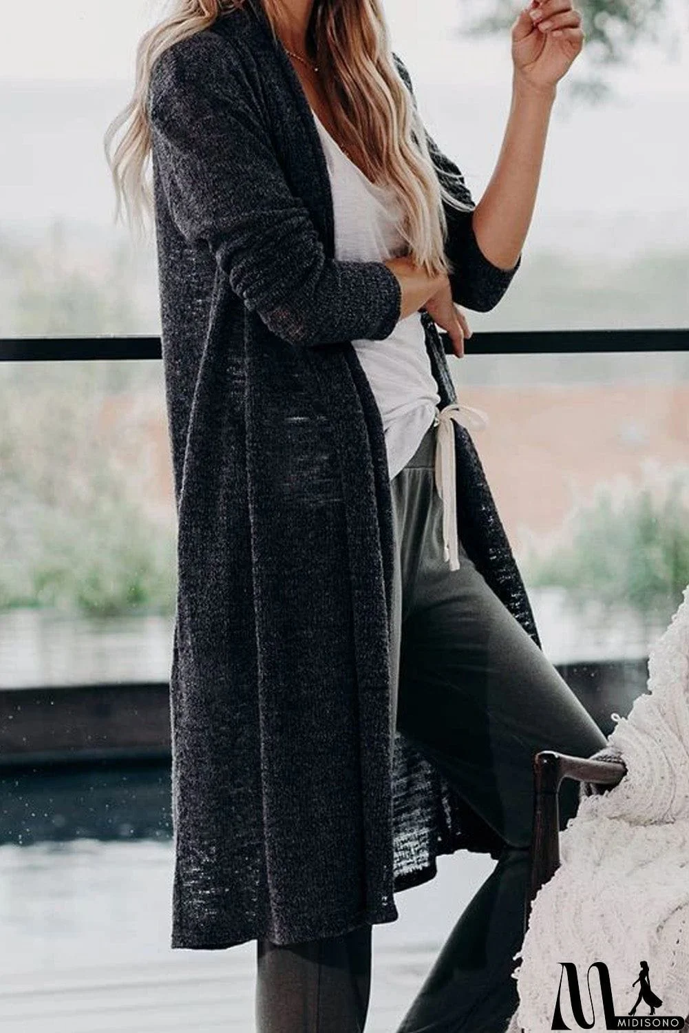 MidiSono - Slouchy Pocketed Knit Longline Cardigan