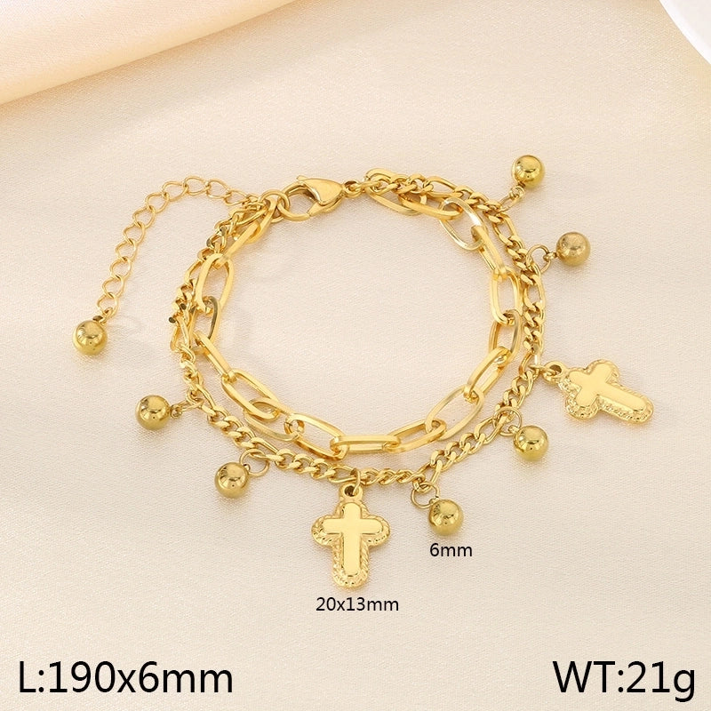 Elegant Minimalist Streetwear Cross 304 Stainless Steel 18K Gold Plated Bracelets In Bulk