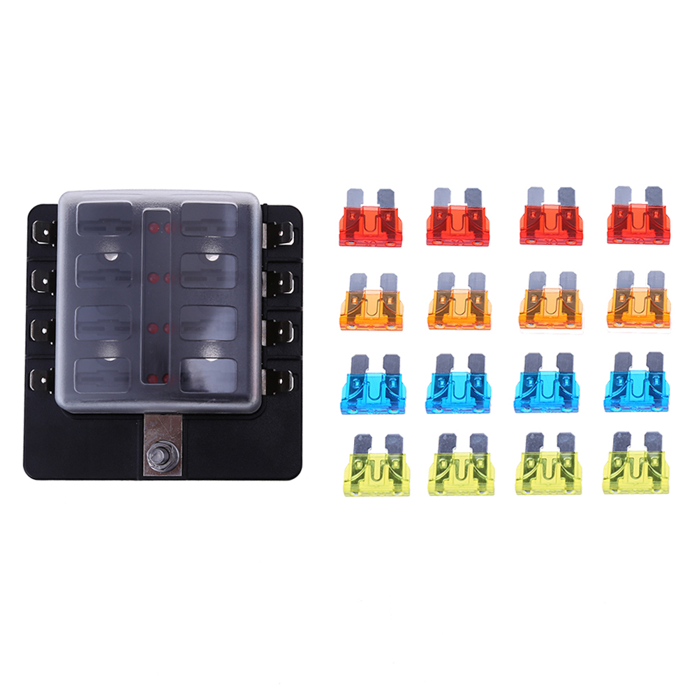 

8 Way Fuse Block Holder with Protection Cover + 20A 15A 10A 5A Blade Fuses, 501 Original