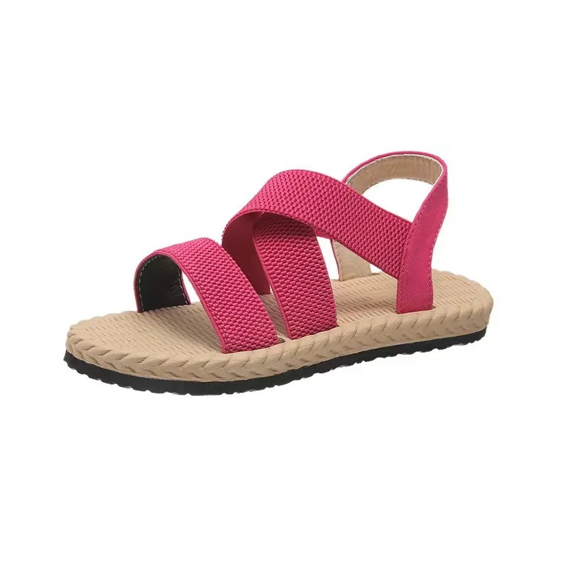 Tanguoant Tanguoant Women 2024 Summer New Flat Students Rome Sandals Women Round Head Breathable Soft Bottom Beach Sandals Women