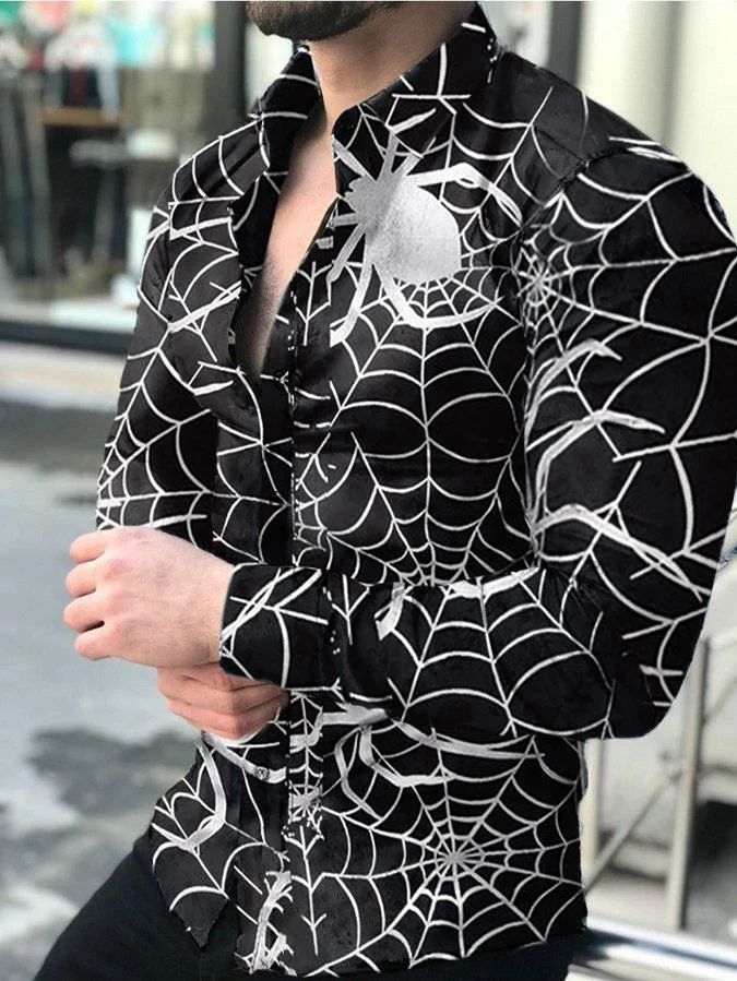Men's Spider Print Casual Long Sleeve