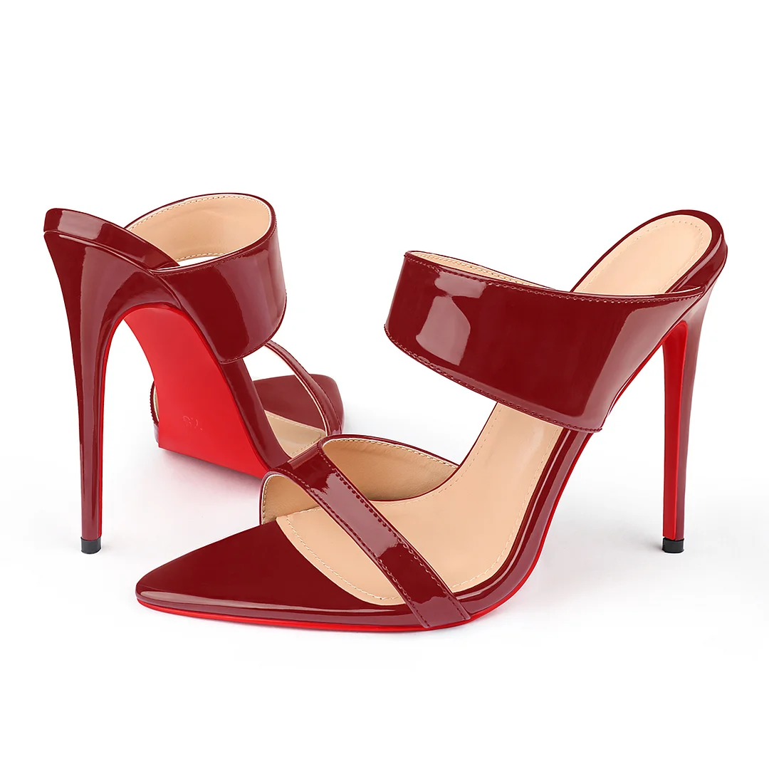 120mm Women's Sandals Pointed Toe Mules Heels Slip on Red Bottom Stilettos Irregular Strap Sandals -MERUMOTE