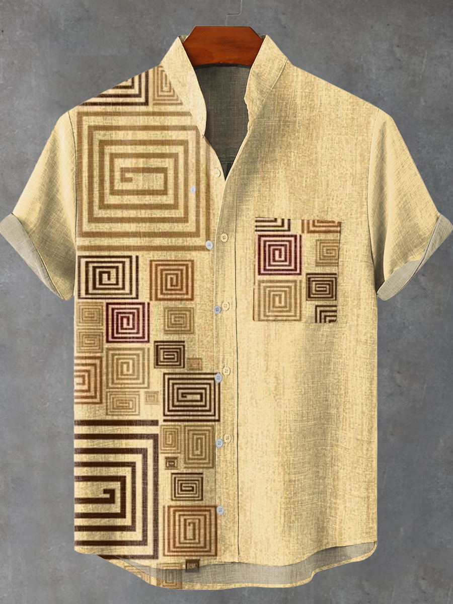 Vintage Art Lines Vintage Print Casual 100% Cotton Shirt