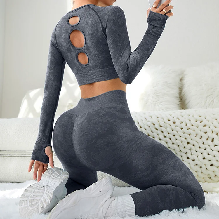 PASUXI High Waist Hip-Lifting Yoga Pants - Women's Seamless Camouflage Long Sleeve Fitness Suit huanwei