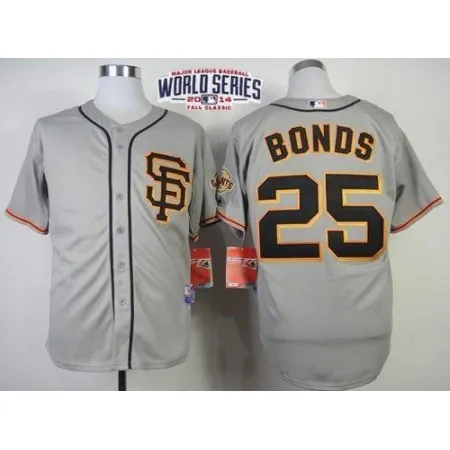 Giants #25 Barry Bonds Grey Cool Base Road 2 W/2014 World Series Patch Stitched MLB Jersey