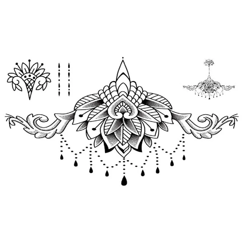 Temporary Chest Hanna Tattoo Sticker Datura Flower Dot Diamond Fake Tatoo Flash Tatto Waterproof for Women Men Big Body Art